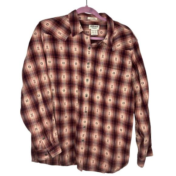 Ariat Real Relaxed Button Down Flannel Women's Size XL Western Cowgirl Patterned - Picture 1 of 6